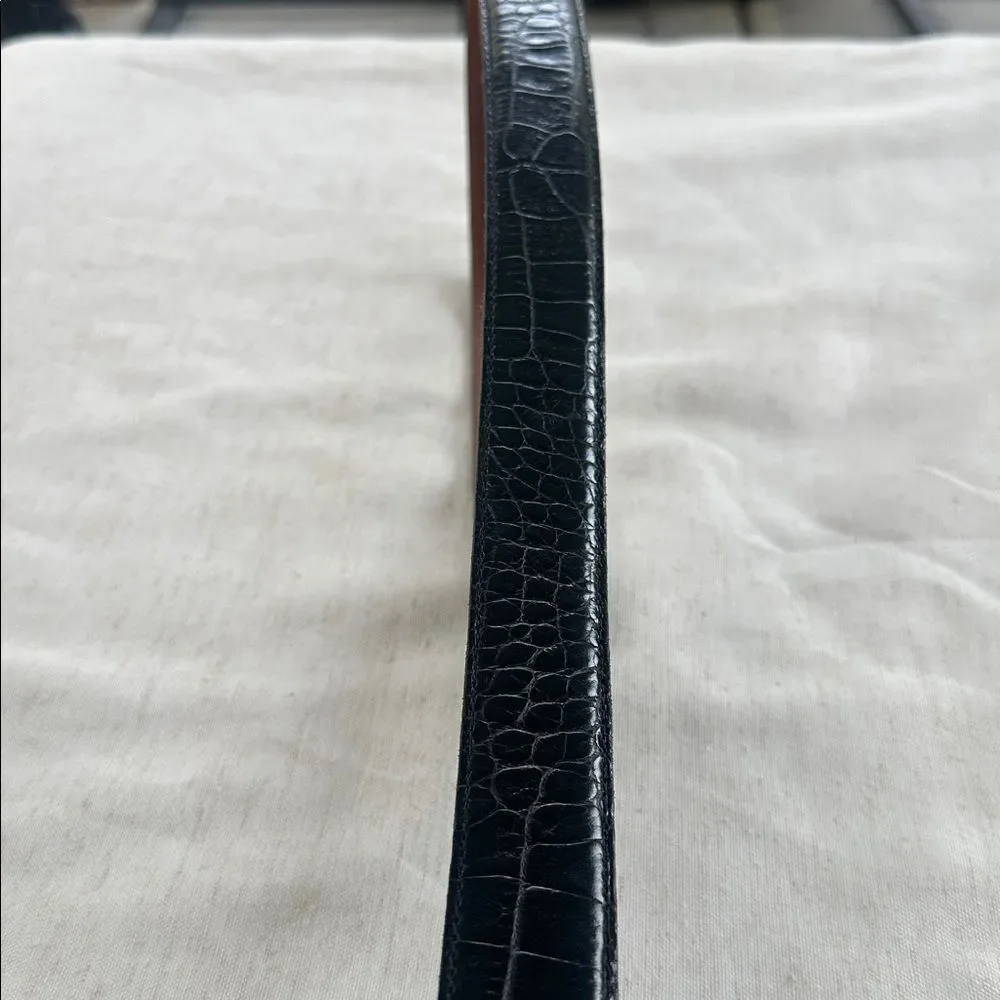 Polo Ralph Lauren Black Leather Crocodile Embossed Belt 42